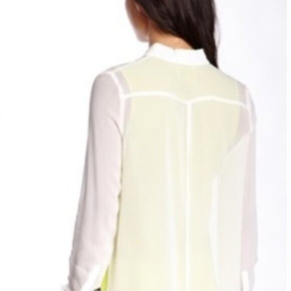 Line & Dot Silk Hi-Lo Split Side Blouse Neon Green - Picture 11 of 11